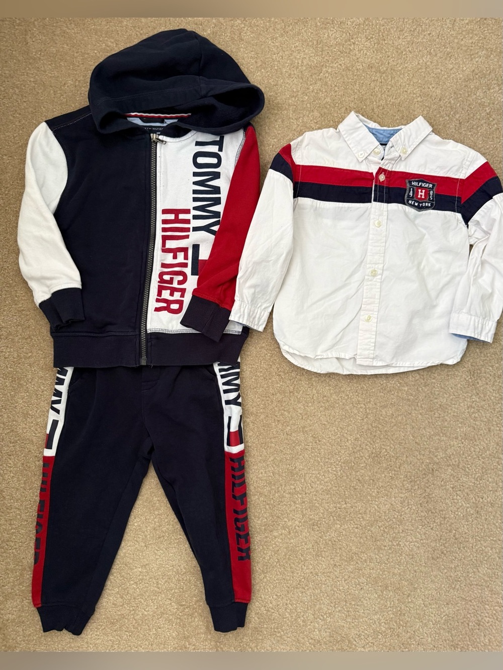 Tommy Hilfiger Toddler Bundle- Matching Zip Hoodie & Joggers & Button-Down Shirt